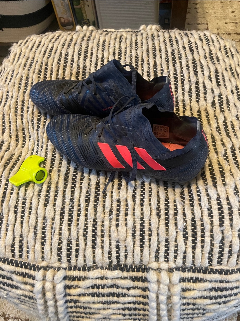 Navy and Red/coral Soccer Cleats. Women’s Size 6 1/2